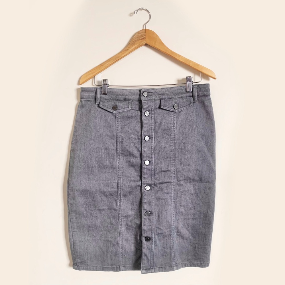 Grey Denim Button-up Pencil Skirt